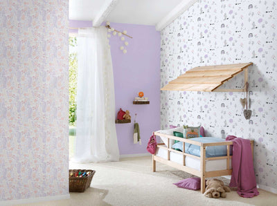 Girls room wallpaper with flowers - purple, pink, white, 1350375 Without PVC AS Creation