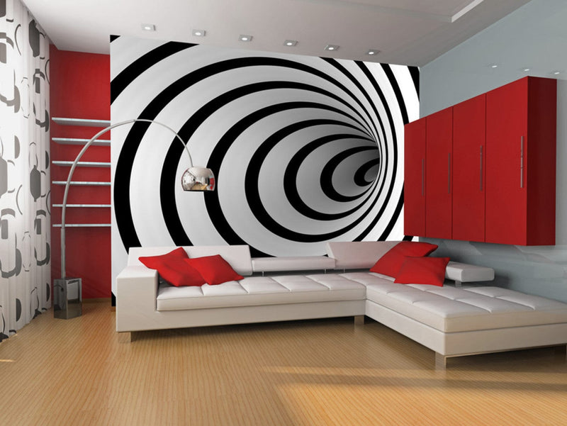 Black and white Wall Murals with 3D effect - Black and white 3D tunnel, 60156 G-ART