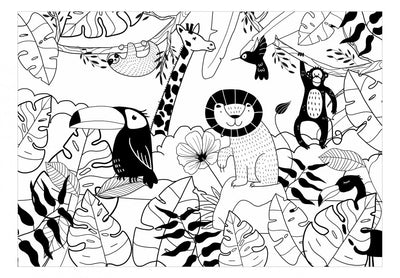 Melnbaltas fototapetes bērnistabai - Laimīgi džungļi, 143563 G-ART