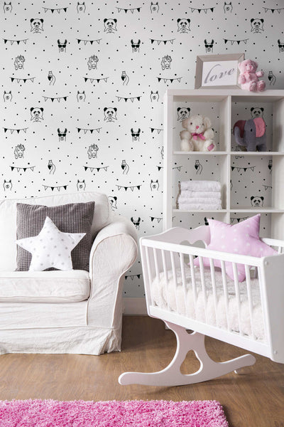 Black and white wallpaper for children's room - with animal and dot pattern 1350706 Without PVC AS Creation