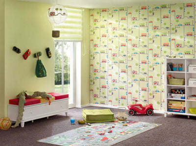Papīra tapetes bērnu istabai ar automašīnām un ceļiem, zaļas 3444602 AS Creation