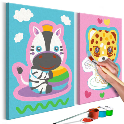Radošais komplekts bērniem - Zebra un leopards (rozā un zila) 33x23 cm Artgeist