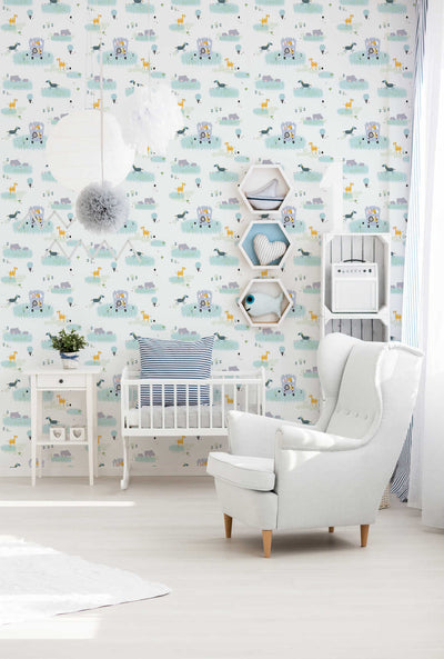 Safari wallpaper for children's room, blue1350325 Without PVC AS Creation