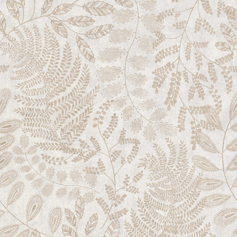 SCANDI Wallpaper with Leaf Pattern Cream, 1366316 AS Creation