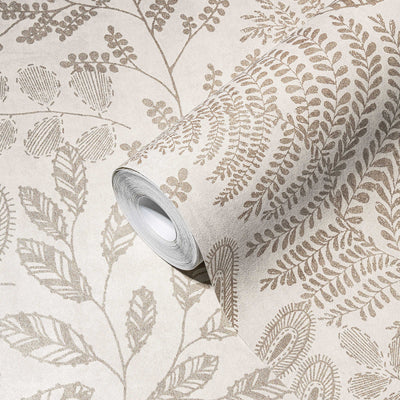 SCANDI Wallpaper with Leaf Pattern Cream, 1366316 AS Creation