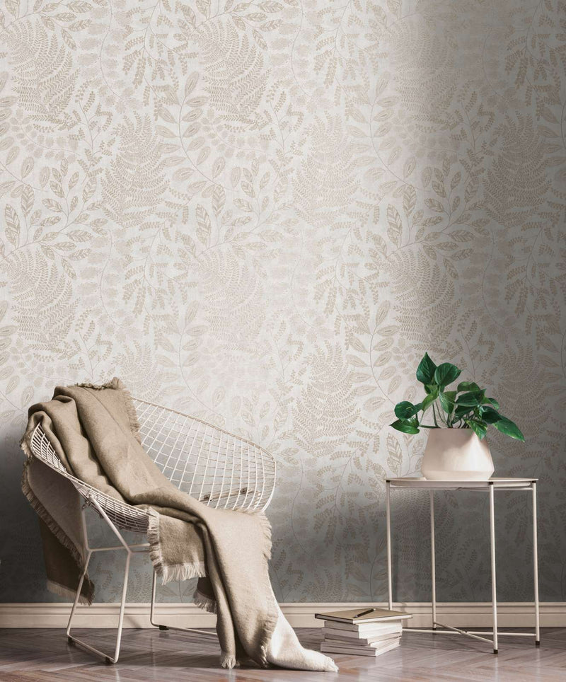 SCANDI Wallpaper with Leaf Pattern Cream, 1366316 AS Creation