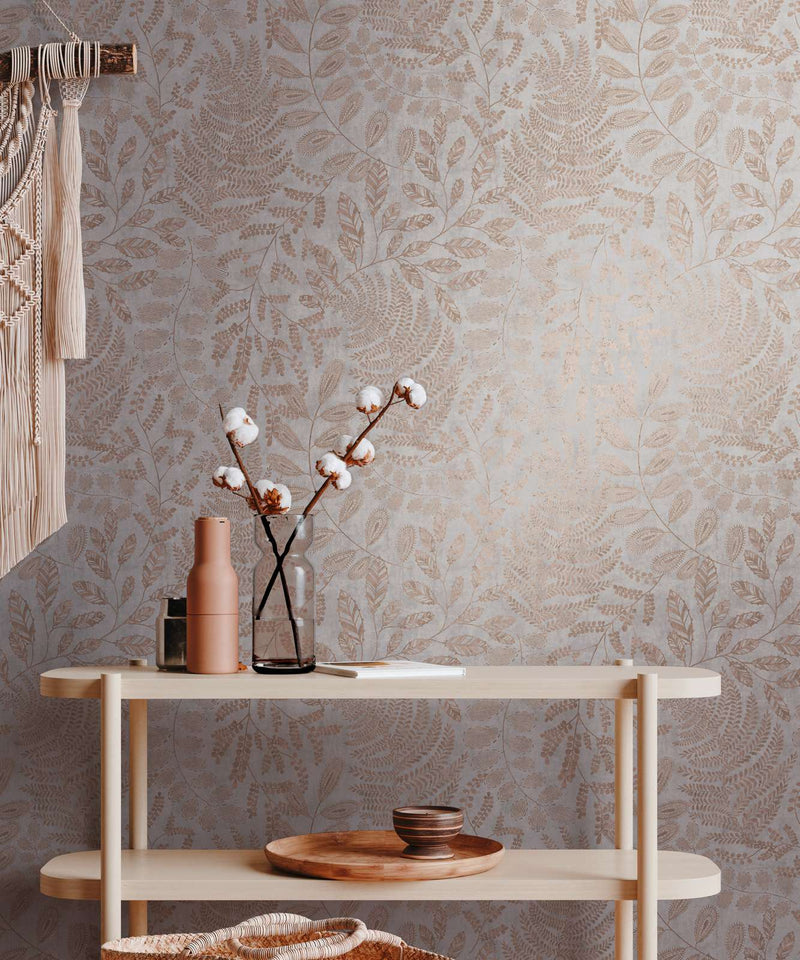 Scandi wallpapers with leaf pattern in gray shades, 1366317 AS Creation