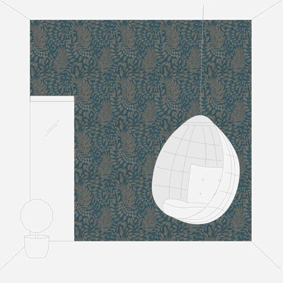 SCANDI Wallpaper with a leaf pattern in blue and gold, 1366320 AS Creation