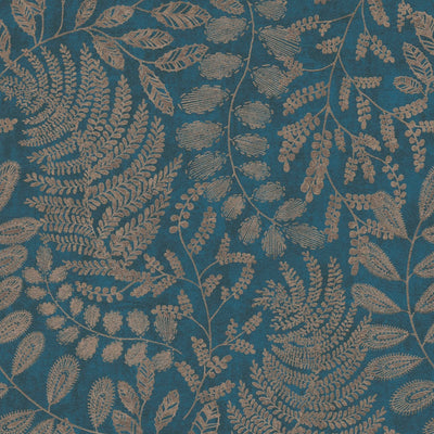 SCANDI Wallpaper with a leaf pattern in blue and gold, 1366320 AS Creation