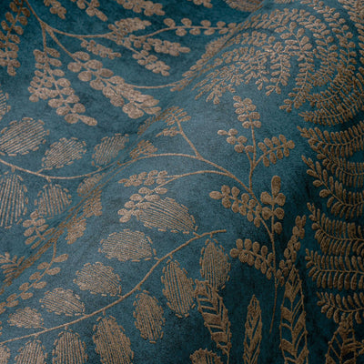 SCANDI Wallpaper with a leaf pattern in blue and gold, 1366320 AS Creation