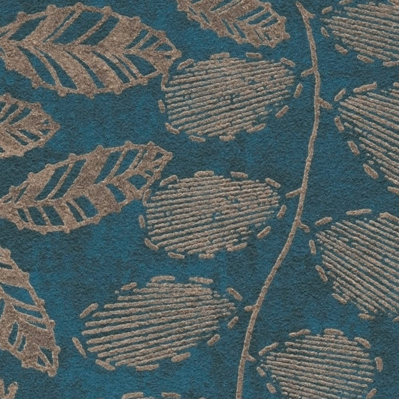 „Scandi“ tapetai su mėlynos ir aukso lapų raštu, 1366320 AS Creation