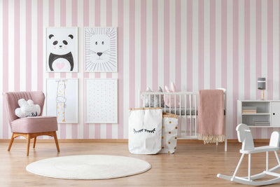 Полосатые обои для детской комнаты нежно-розового цвета 1351052 Без ПВХ