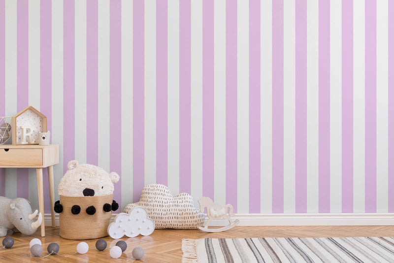 Dryžuoti tapetai vaikų darželiui rožinės spalvos 1351051 Be PVC