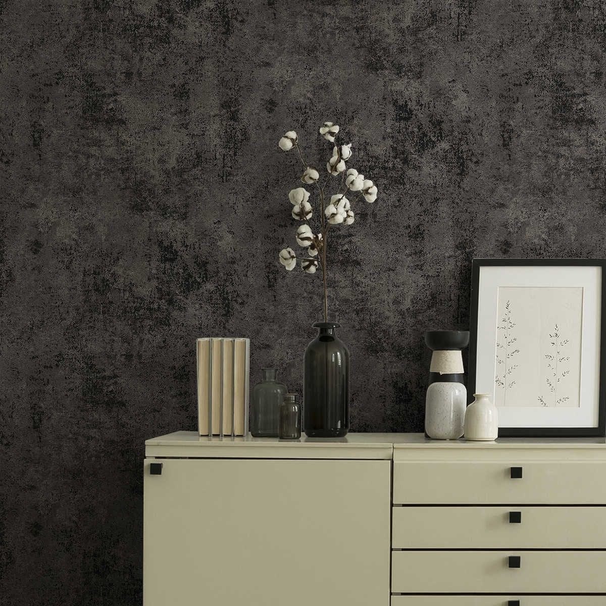 Strukturētas tapetes ar spīdošiem akcentiem, melnā krāsā AS 374256 AS Creation