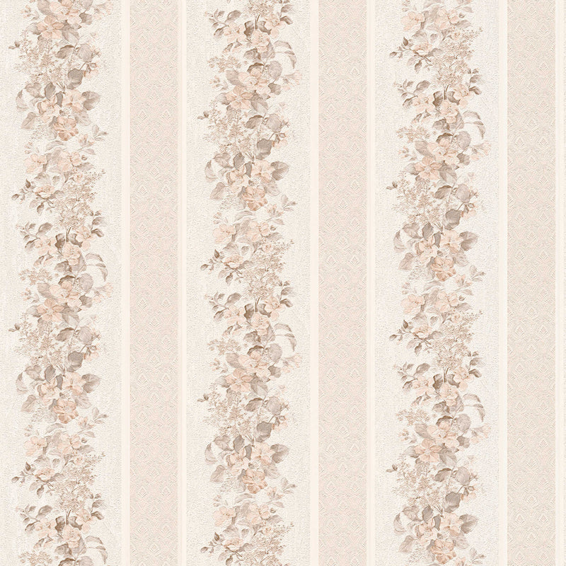 Svītrainās tapetes ar ziedu klasisku ornamentu - krēmkrāsa, bēša 3521474 AS Creation