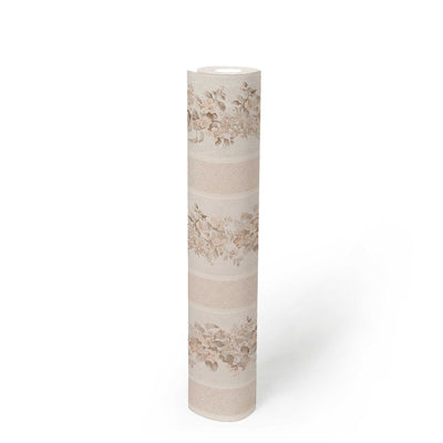 Dryžuoti tapetai su klasikiniu gėlių raštu - kreminė, smėlio spalvos 3521474 AS Creation