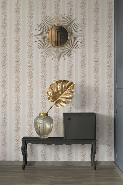 Striped wallpaper with classic floral pattern - cream, beige 3521474 AS Creation