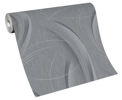 Wallpaper with wavy pattern in dark gray tones, glitter effect Erismann