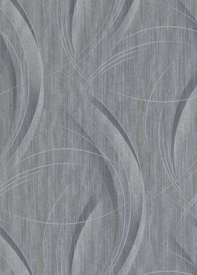 Wallpaper with wavy pattern in dark gray tones, glitter effect Erismann