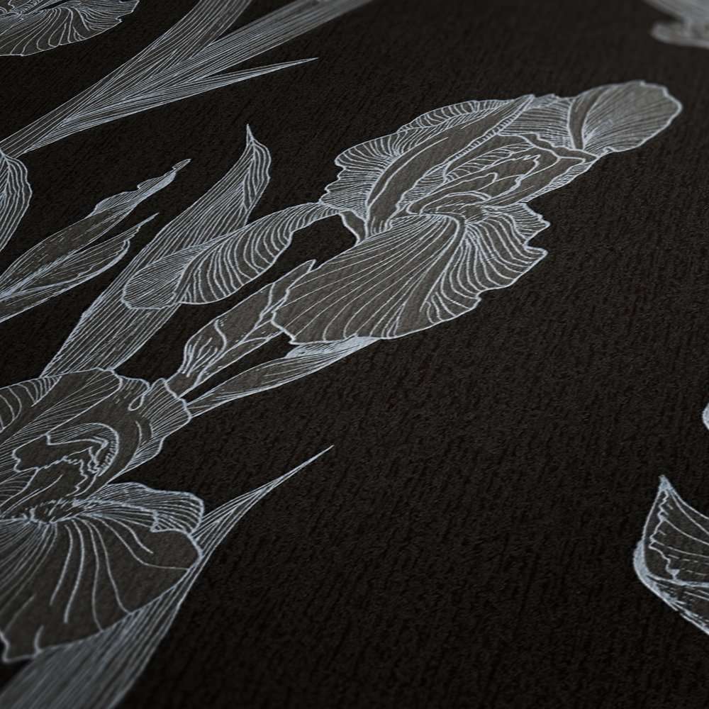 Tapetes ar zīmētu ziedu attēlu - melns, pelēka krāsā AS 375262 AS Creation