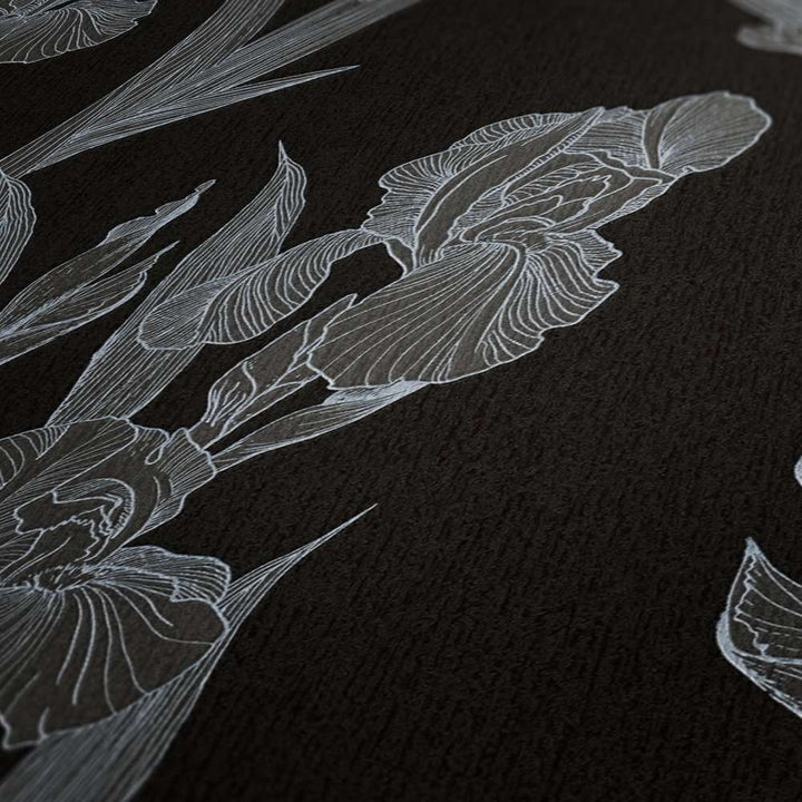 Tapetes ar zīmētu ziedu attēlu - melns, pelēka krāsā AS 375262 AS Creation