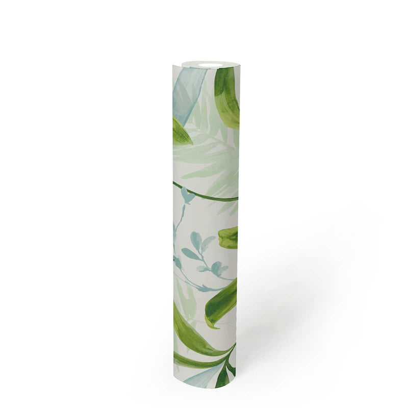 Non-Woven wallpapers Green leaves in watercolor style - green, white as 377041 AS Creation