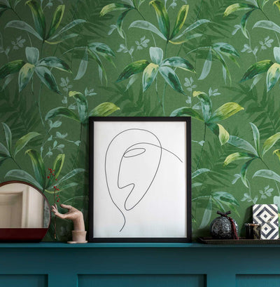 Non-Woven wallpapers Green leaves in watercolor style, green in AS 377042 AS Creation