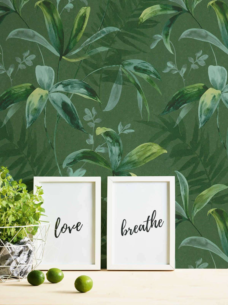 Non-Woven wallpapers Green leaves in watercolor style, green in AS 377042 AS Creation