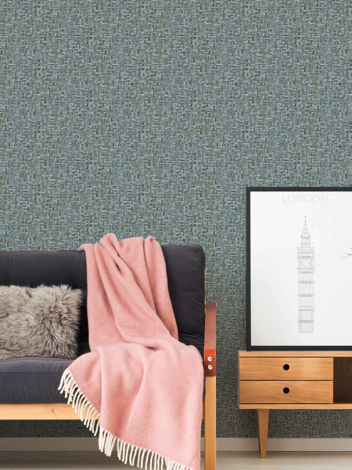 Zili zaļās tapetes ar pīta koka rakstu AS 377063 AS Creation