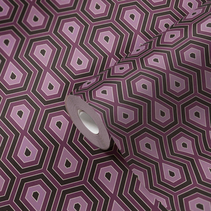 Tapetes violeta un vecā rozā krāsā ar grafisku dizainu retro stilā AS Creation