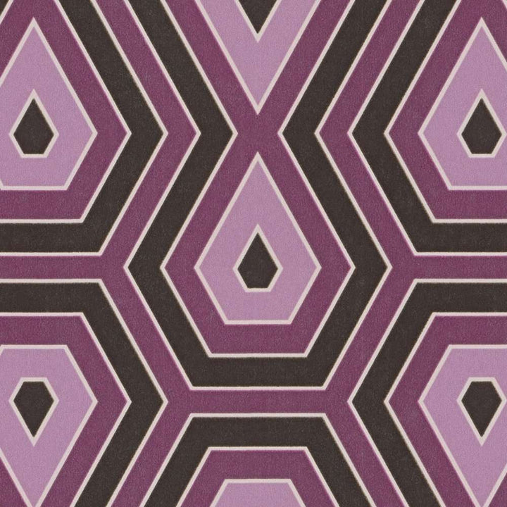 Tapetes violeta un vecā rozā krāsā ar grafisku dizainu retro stilā AS Creation