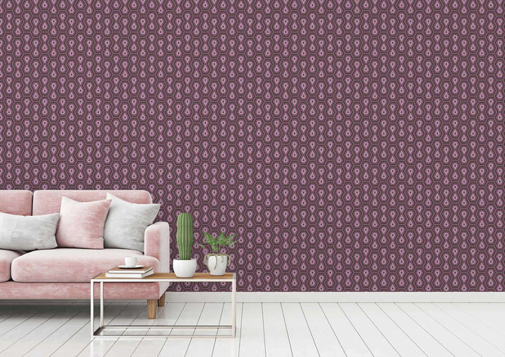 Tapetes violeta un vecā rozā krāsā ar grafisku dizainu retro stilā AS Creation