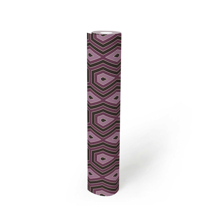 Tapetes violeta un vecā rozā krāsā ar grafisku dizainu retro stilā AS Creation