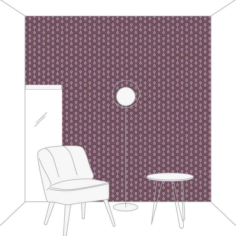 Tapetes violeta un vecā rozā krāsā ar grafisku dizainu retro stilā AS Creation