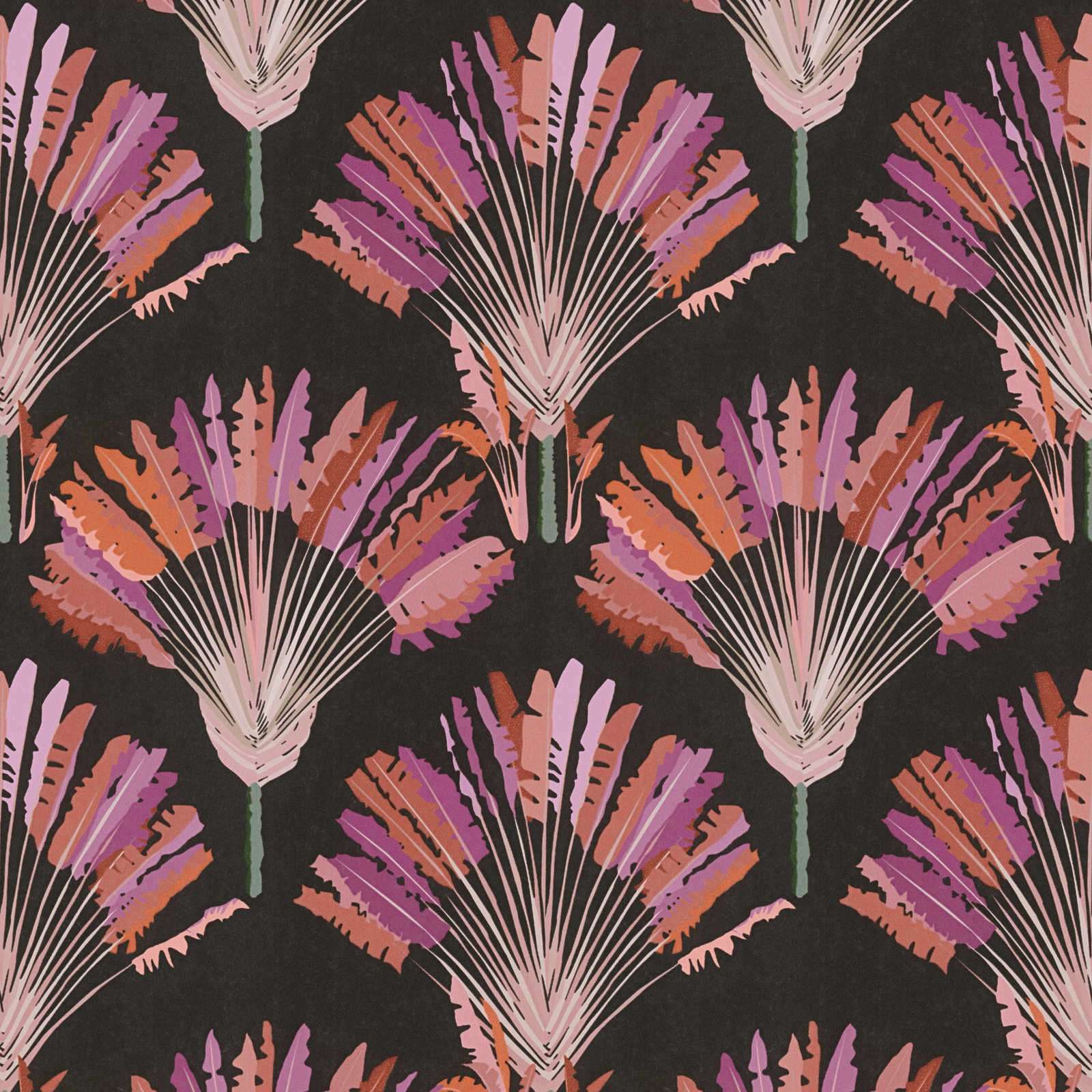 Melnas tapetes ar violetu palmu rakstu AS 377083 AS Creation