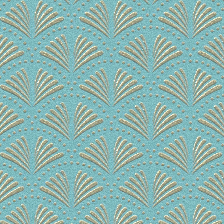 Tapetes tirkīzā krāsā ar zelta dekoru elegantā retro stilā, AS 379574 Tapetenshop.lv