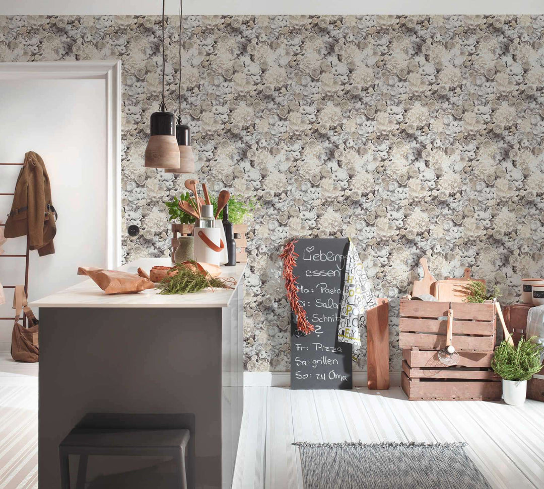 Tapetes ar ziedu motīvu pelēkā krāsā AS 380083 Trendwall 2 AS Creation