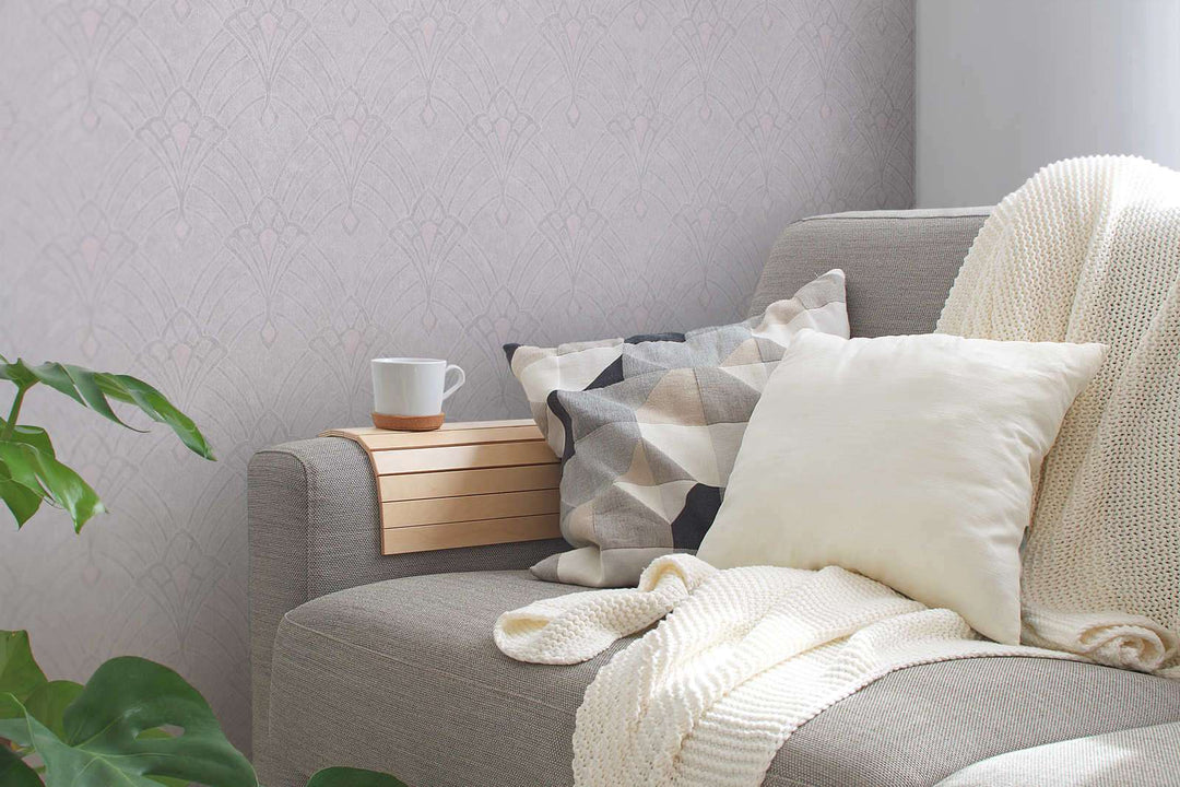 Art Deco tapetes ar ornamentu un ģipša izskatu - krēmkrāsas toņos Tapetenshop.lv