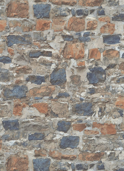 Tapetes ar akmens rakstu oranžā, zilā un bēšā krāsā, 3663064 Erismann
