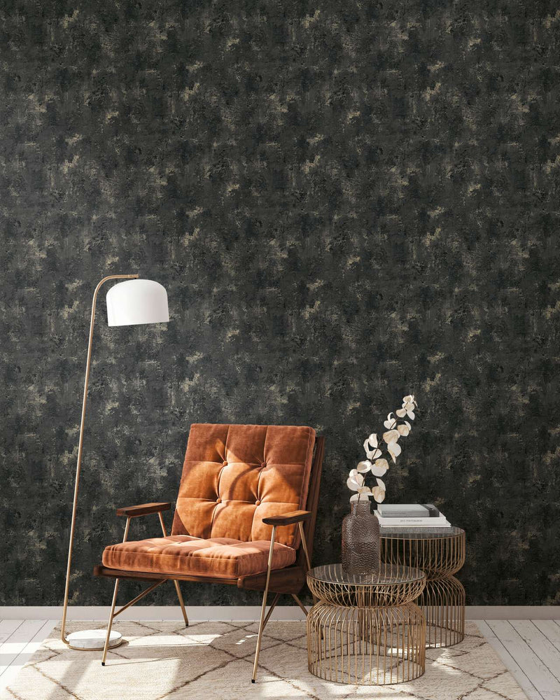 Wallpaper with plaster look and texture in black, 1366212 AS Creation