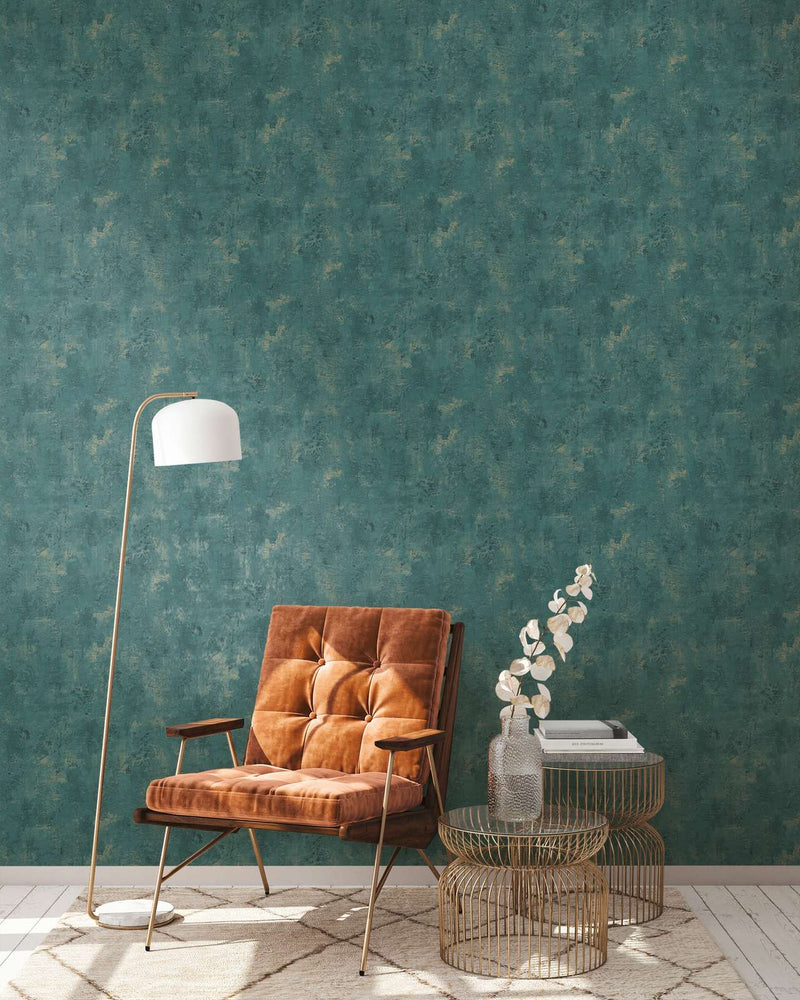Wallpaper with plaster look and texture in turquoise, 1366213 AS Creation