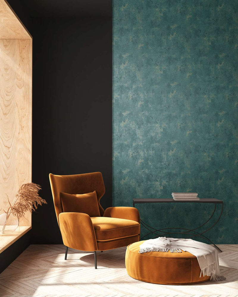 Wallpaper with plaster look and texture in turquoise, 1366213 AS Creation