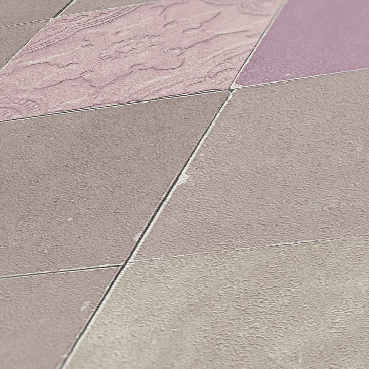 Tapetes ar dekoratīvām flīzēm, mozaīka – pelēka, violeta AS 374062 AS Creation