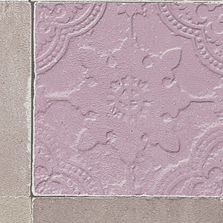 Tapetes ar dekoratīvām flīzēm, mozaīka – pelēka, violeta AS 374062 AS Creation