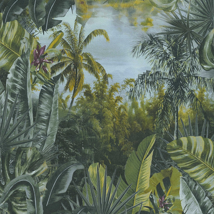 Tapetes ar džungļiem un palmām zaļā krāsā - 1355111 AS Creation