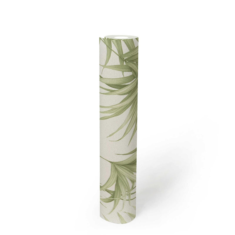 Tapetes ar eksotiskām papardes lapām - zaļa, balta AS Creation
