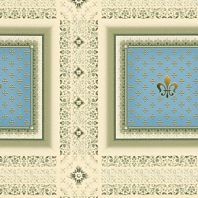 Tapetes ar Fleur-de-lis rakstu bēšā un zilā krāsā, 1217064 AS Creation