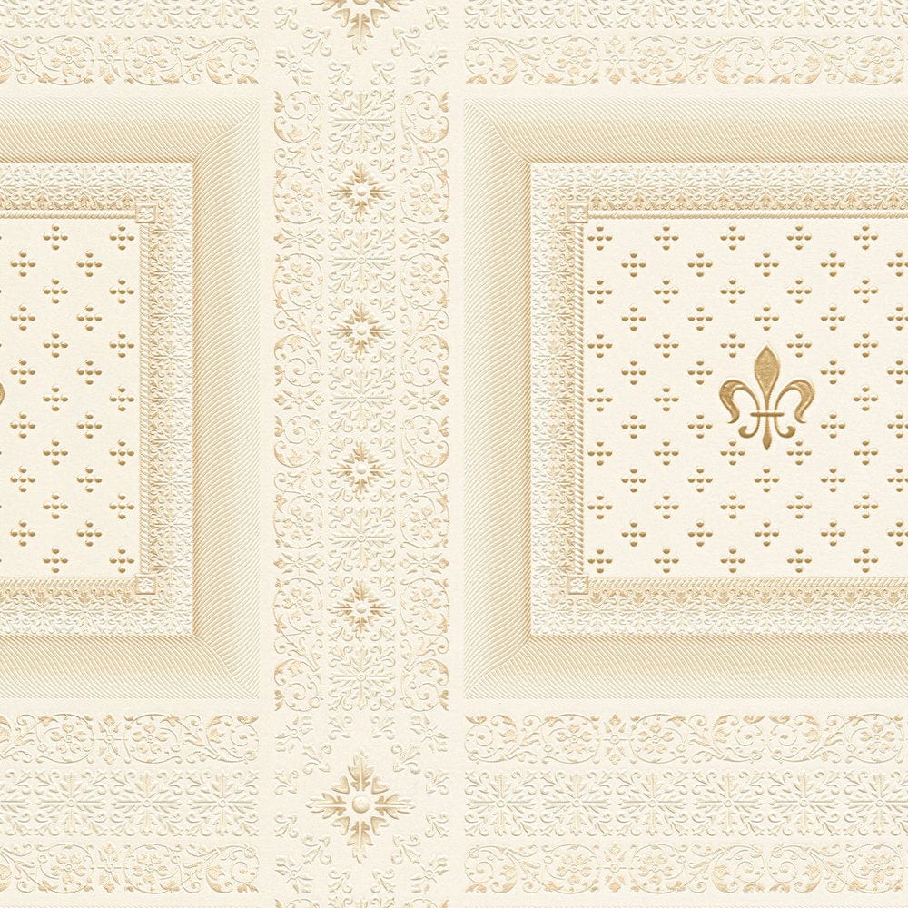 Tapetes ar fleur-de-lys lilijas rakstu bēšā un krēmkrāsā, 335414 AS Creation