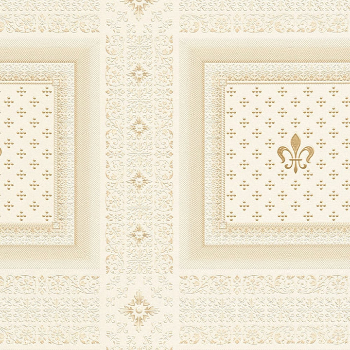 Tapetes ar fleur-de-lys lilijas rakstu bēšā un krēmkrāsā, 335414 AS Creation