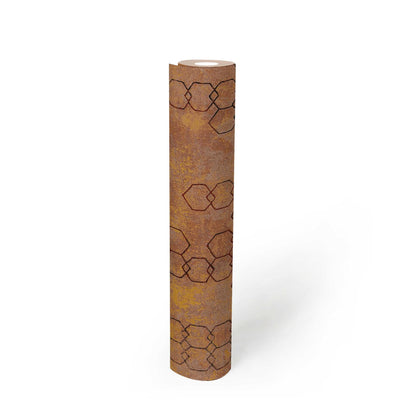 Wallpaper with geometric pattern in industrial style - copper color AS 374243 AS Creation